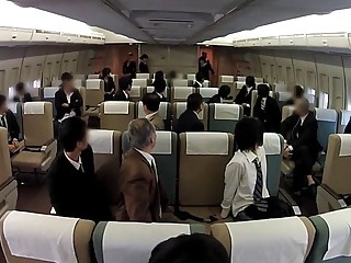 Japanese stewardesses seduce their horny passenger on the plane