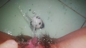 Lucky Panda gets huge Golden shower from my hairy Asian Pussy