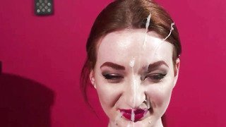 Ladies are getting facial cumshot jizz shots while getting down on all fours in front of their counterparts, in a POINT OF VIEW fashion
