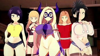 My Hero Academia - Reverse gangbang with 5 beautiful girls - 3D Hentai