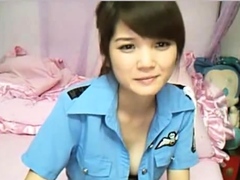Female cop in uniform fucking in latex lingerie