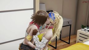 Rikku gets eaten out then strapon fucked by Yuna - Final fantasy x lesbian Hentai.