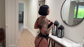 Tattooed Cherry Devivre gets intense fucking and fresh jizz in lingerie