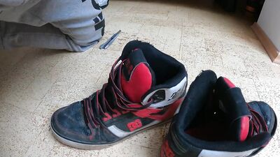 8 Cumshots on friends trashed worn DC Spartan shoes