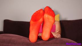 Joyce Red Pantyhose Feet - Stockings - HD MP4