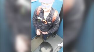 Worker Bear Jerks Off Cum in Porty Potty at Work