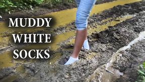 SweetLana in Knee High White Socks in Mud, White Socks in Mud, Wet Socks, Girl under Rain in Mud