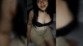 Bitch in corset makes home porn with her hubby