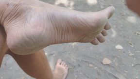 Public nudity, flaccid dick and dirty feet