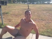 Guy gets horny and masturbates in public park after the gym. Risky! I'm going to jail!