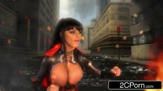 MILF Supergirl Cosplayer With Massive Tits Gives Long Blowjob And Swallows Cum