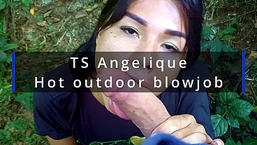 TS Angelique - hot outdoor public blowjob