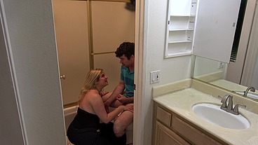 Stepson caught masturbating in the bathroom fucks stepmom