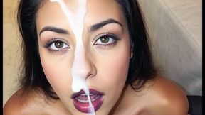 impossible cum load on ebony black girl s face. she gives a handjob and takes massive load. cum wash (ai generated)