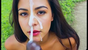 impossible cum load on ebony black girl s face. she gives a handjob and takes massive load. cum wash (ai generated)