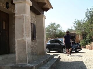 Glamorous and hawt golden-haired does fellatio and rides on massive wang outdoor