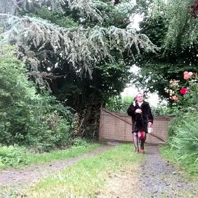 In outfit with a little dress with flowers and a coat for an evening