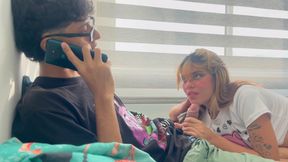 I fuck my stepbrother while he&#039;s on call with his girlfriend&#039;s cuckold