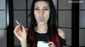 Hot girlfriend smokes a Marlboro while giving head
