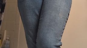 Stuck Zipper on Blue Skinny Jeans Leads to Wetting in Front of Toilet & Rewetting in Desk Chair