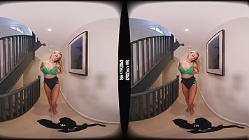 Small tits blonde strips on camera VR
