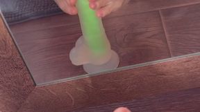 Homemade naked Dildo Footjob in front of Mirror