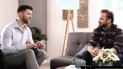 Therapist Caden Jackson Lures Conflicted Straight Bruce Jones to Anal Craving with her Hairy Bareback Skills