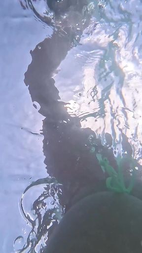 Naughty Blonde Pees in the Ocean Outdoor and Swimming Underwater