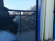 Balcony hotel smoking fetish with naked boobs