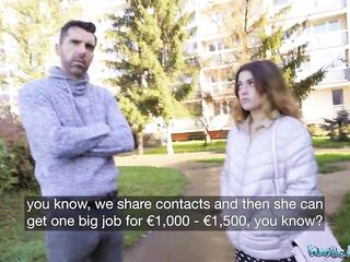 Public Agent Cute petite boobs Spaniard cheating when this babe sucks large dong pov
