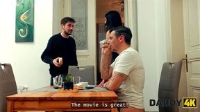 DADDY4K Small titted brunette is PROFESSIONALLY CHEATING on her BF in the next room