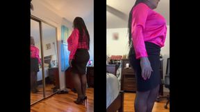 Black Baby Danae in Sexy Skirt Suit Hitching up Her Skirt