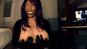 Purple Sheli Pt2! Double Masked Girl Puts On Her Leather Gloves And Plays With Her Huge