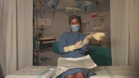 Empty OR Room Fun: Nurse Stella Sneaks Away and Squirts in Elbow Length Surgical Gloves