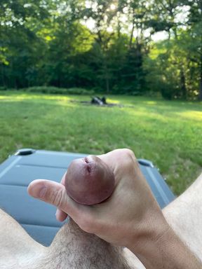 Hot outdoor exhibitionist shows precum play