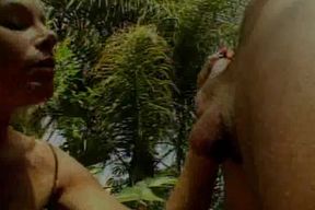 Wild blonde babe gets fucked hard in the jungle