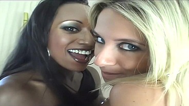 POV - Threesome with blonde and black girl