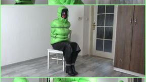 My amateur bondage, January, 19, 2023: Green down jacket and long leather skirt