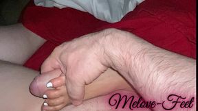 Naelor&#039;s Cock Rubbing on Melove&#039;s Sexy Long Toes
