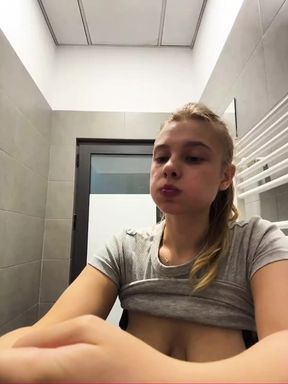 Creampie pussy. Squirting in public and fingering