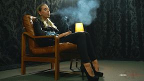 Smoking in the brown leather armchair 4K MP4