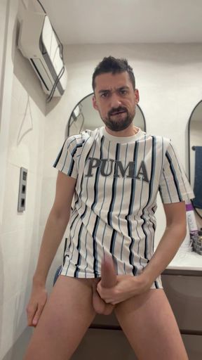 Hot Stepdaddy Wanking off in Public Bathroom