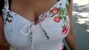 Rosafuxxxia playing tennis all naked in the living room, then go for a walk a show boobs in public