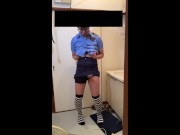 Cosplaying as a police officer and squirting nipple masturbation