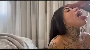 Tattooed Latina GF gets a facial and titjob before swallowing his load
