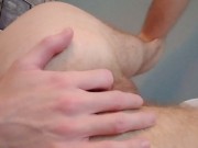 Twink fingers his hairy tight arsehole - it hurts!