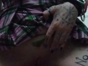 Tattooed babe sneaky piss play and humping towel