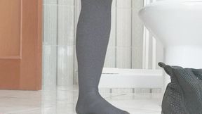 black short boots with square heel and toilet