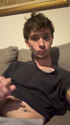 Jerking off my hard uncut cock and cumming