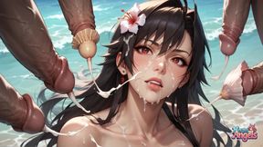 5-milky-stroke Beach Bliss: Woman Drenched in Creamy Semen